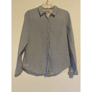 Maison Scotch and Soda Button Up Blouse Striped Sz 1 Blue And White Long sleeves